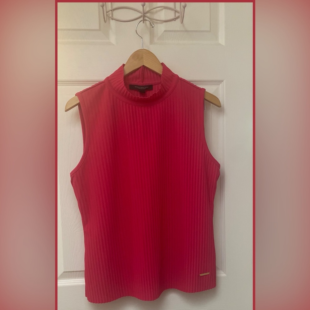 Marc Jacobs Ribbed Sleeveless Mock Neck Top, Pink-Size L